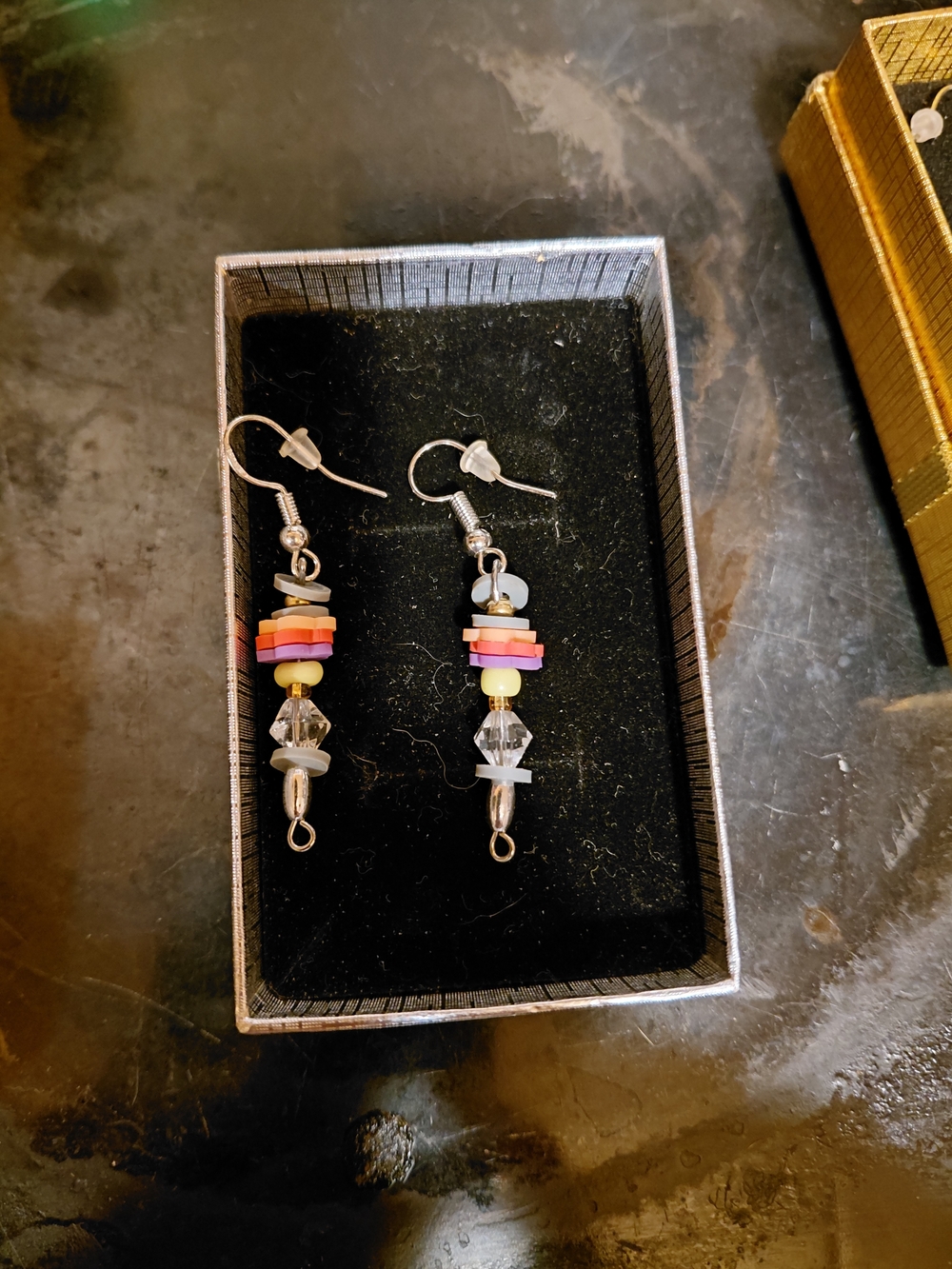 Stacked Bead Dangle Earrings in Pink & Yellow